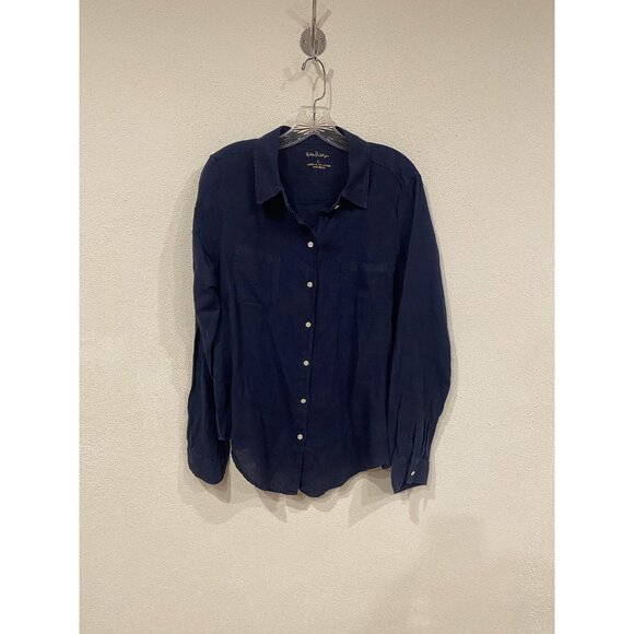 Lilly Pulitzer Shirt Womens Large Navy Blue Button Up Long Sleeve Pockets Casual - Picture 2 of 4